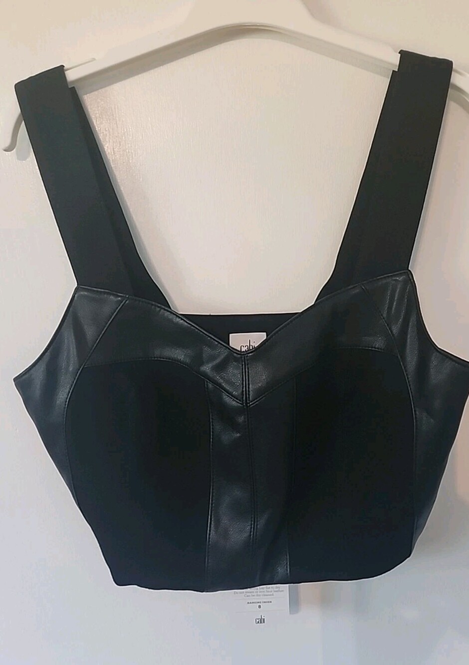 CAbi Jet Black Bralette Faux Leather Ponte Knit Stretch tank halter sz M NWT